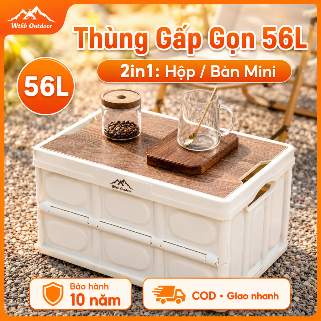 Bàn camping gấp gọn kết hợp hộp đựng đồ đa năng bằng nhựa, Khả năng chịu tải mạnh mẽ, Thùng trữ đồ | BigBuy360 - bigbuy360.vn