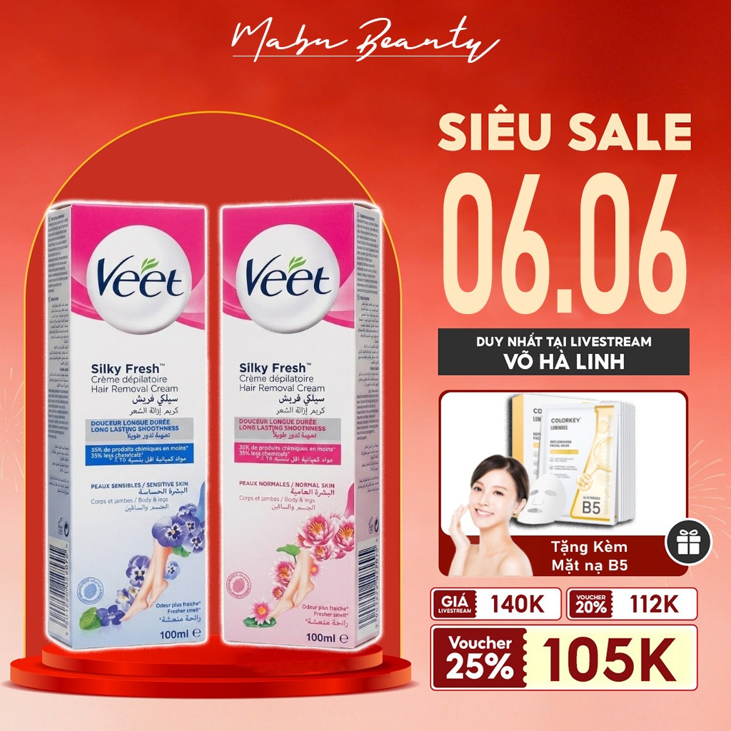 Kem Tẩy Lông Veet Silk & Fresh Crème Nhẹ Dịu An Toàn Loại Bỏ Lông Mịn Màng Tức Thì 100ML