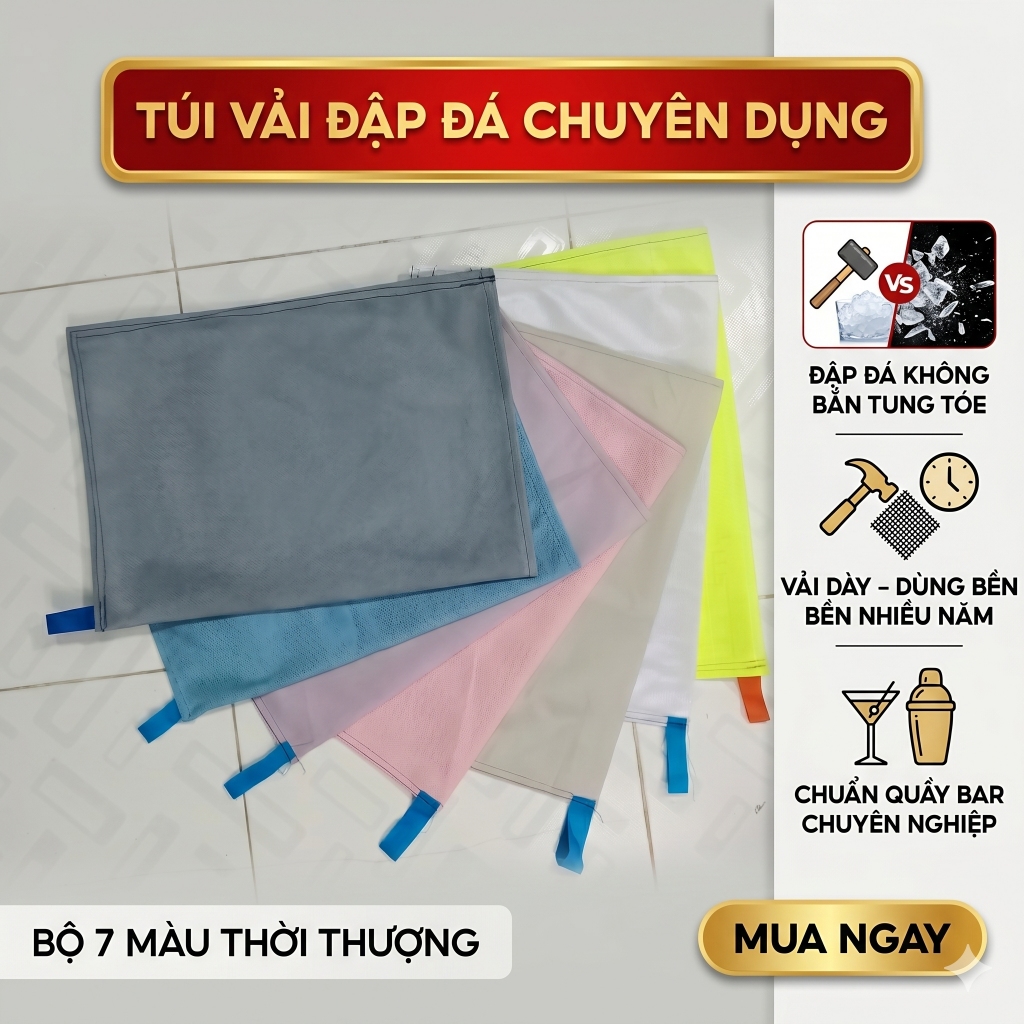 Túi Đập Đá Vải Bố Cao Cấp (30x44cm) - Túi Đựng Đập Nước Đá Siêu Bền Khô Ráo Nhuyễn Mịn Tiện Dụng Cho Nhà Bếp