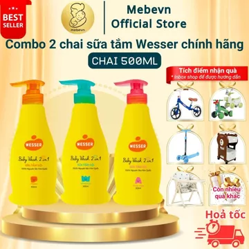 [FBS] Combo 2 chai sữa tắm Wesser cho bé, sữa tắm gội wesser cho bé an toàn, thơm & dịu nhẹ 500ml