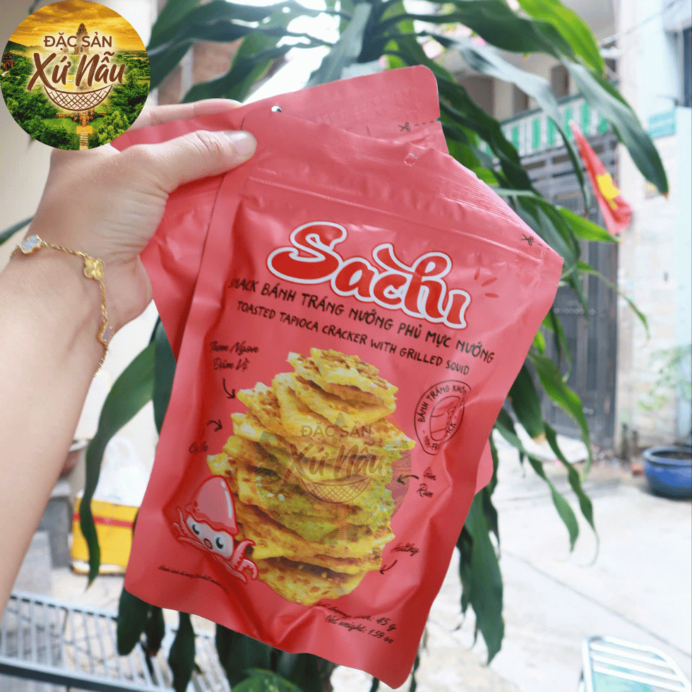 [GÓI LẺ 45G] Snack Bánh Tráng Nướng Giòn Sachi Phủ Vị Mực Nướng Cay Thơm Ngon Giòn Tan