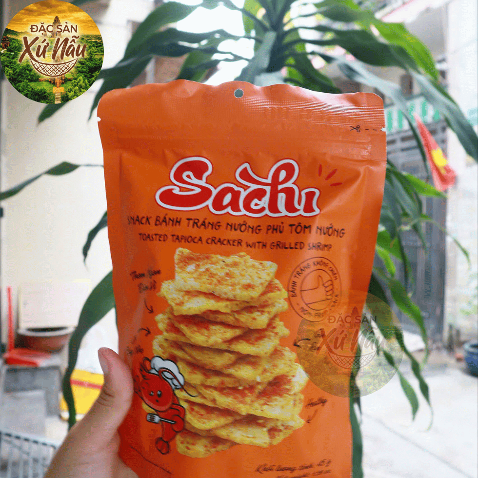 [GÓI LẺ 45G] Snack Bánh Tráng Nướng Giòn Sachi Phủ Vị Tôm Nướng Cay Thơm Ngon Giòn Tan