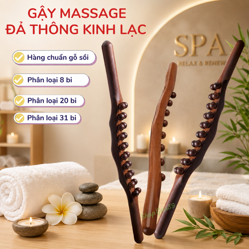 Gậy Massage Bằng Gỗ Sồi - Công Dụng Đả Thông Kinh Lạc, Giảm Đau Cơ Bắp thanh lăn cổ vai gáy