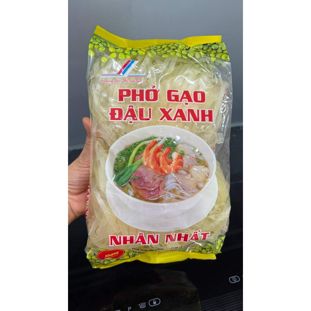 PHỞ GẠO ĐẬU XANH NHÂN NHẤT - Phở tươi sấy khô ăn liền gói 350G, sợi dai ngon thơm mát, không phụ gia