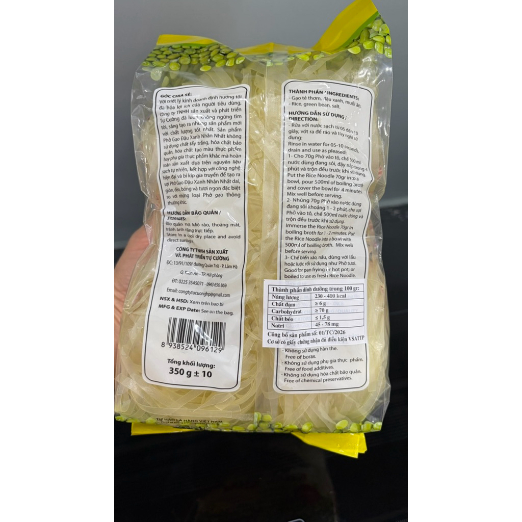 PHỞ GẠO ĐẬU XANH NHÂN NHẤT - Phở tươi sấy khô ăn liền gói 350G, sợi dai ngon thơm mát, không phụ gia