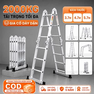 REAIM Thang Nhôm Gấp 4 Đoạn Đa Năng 3.7M 4.7M 5.7M, Thang Chữ A Chữ M Duỗi Thẳng, Khóa Chốt Tự Động