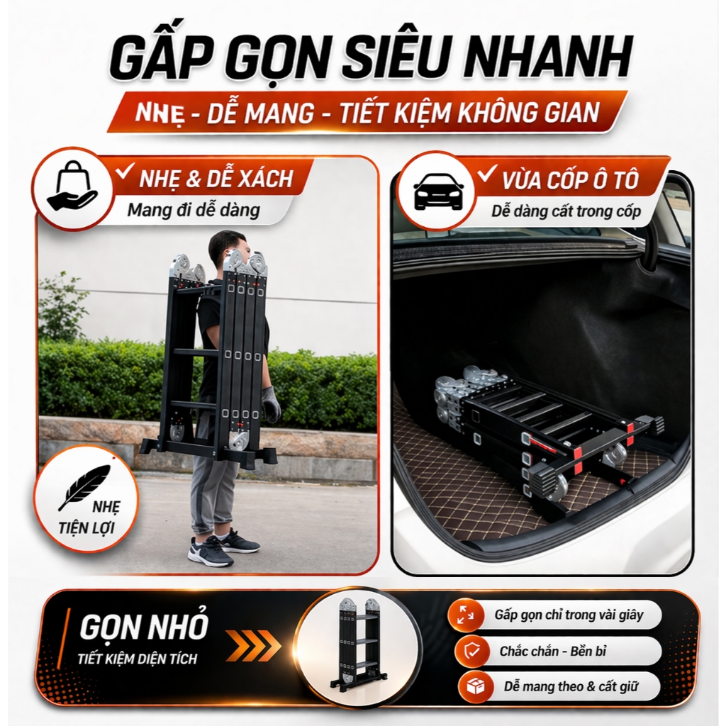 REAIM Thang Nhôm Gấp 4 Đoạn Đa Năng 3.7M 4.7M 5.7M, Thang Chữ A Chữ M Duỗi Thẳng, Khóa Chốt Tự Động