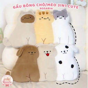 Gấu Bông 3in1 Mèo Chó 55cm Siêu Mềm – Gối Ôm Thú Bông Dễ Thương Trang Trí Phòng Ngủ Quà Tặng Cute