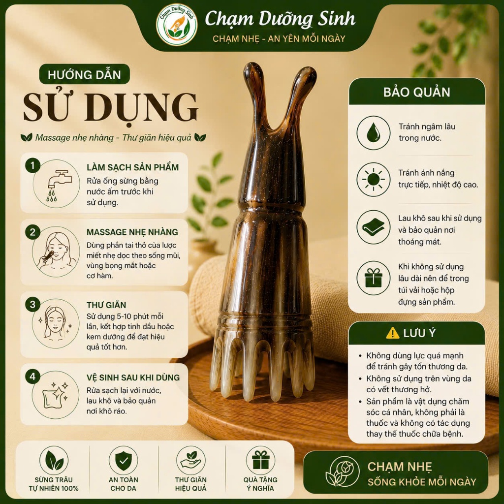 Ống Sừng Tai Thỏ Massage Đa Năng – Dụng Cụ Day Ấn Huyệt, Massage Cổ Vai Gáy, Thư Giãn Cơ Thể