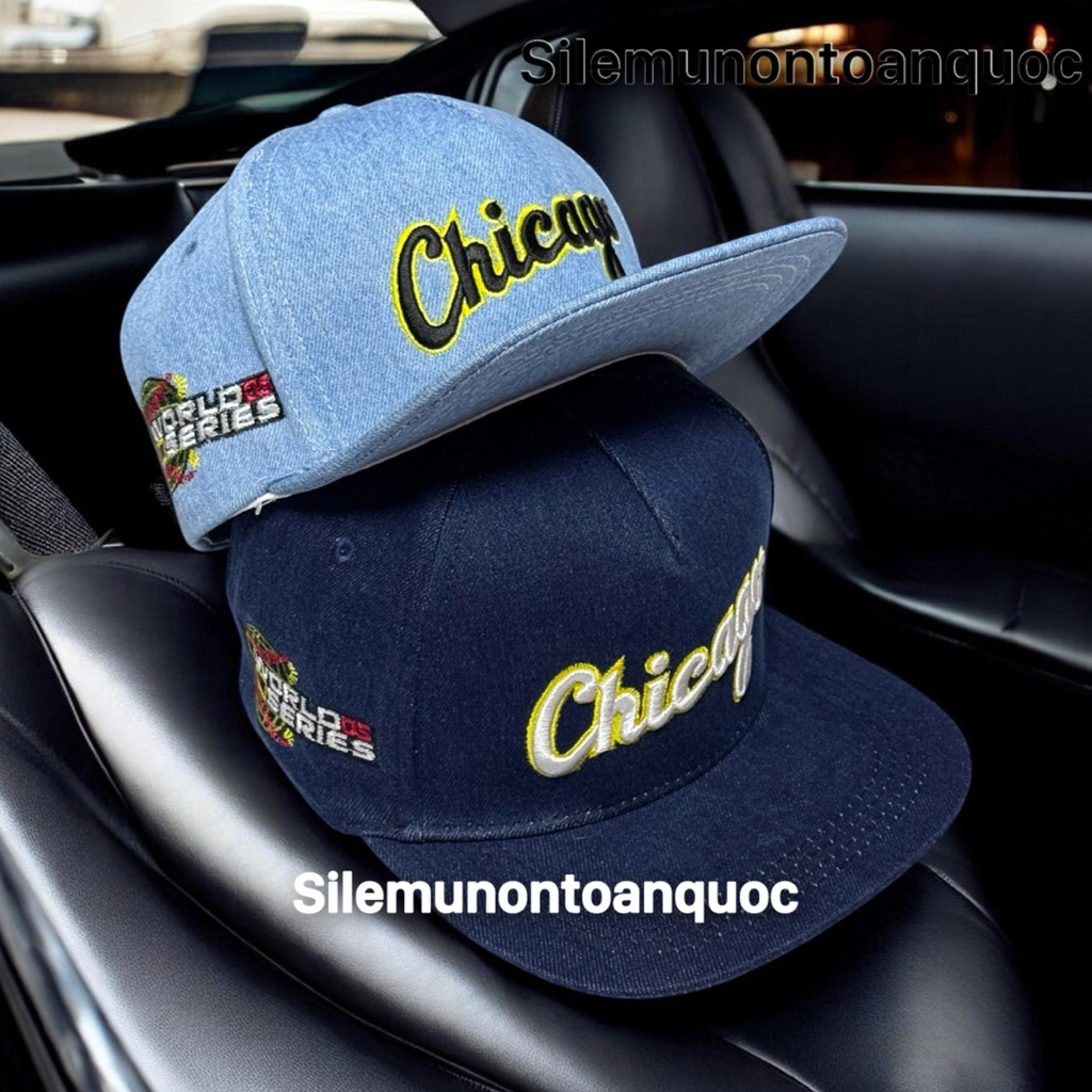 Mũ hiphop chất jean cao cấp - Nón lưỡi trai thêu chicago phối khoá nhựa bấm thời trang nam
