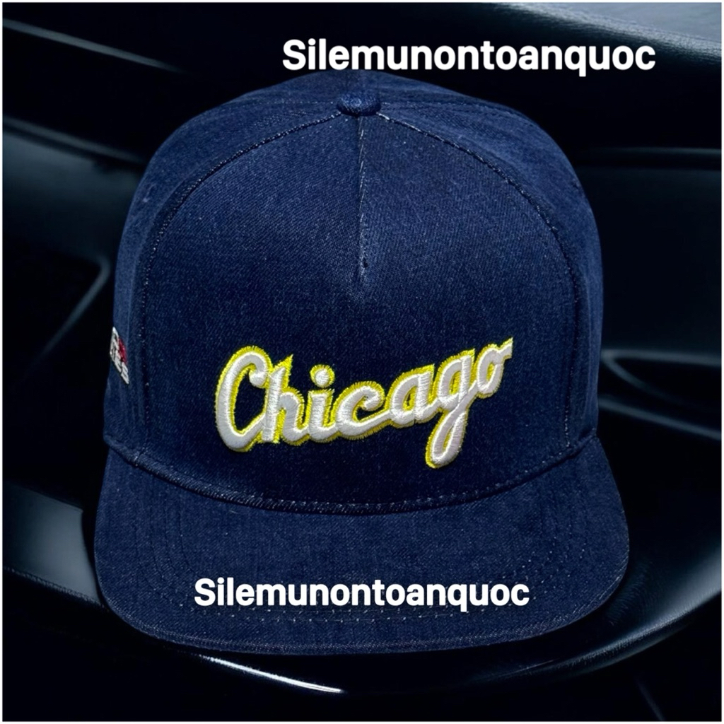 Mũ hiphop chất jean cao cấp - Nón lưỡi trai thêu chicago phối khoá nhựa bấm thời trang nam
