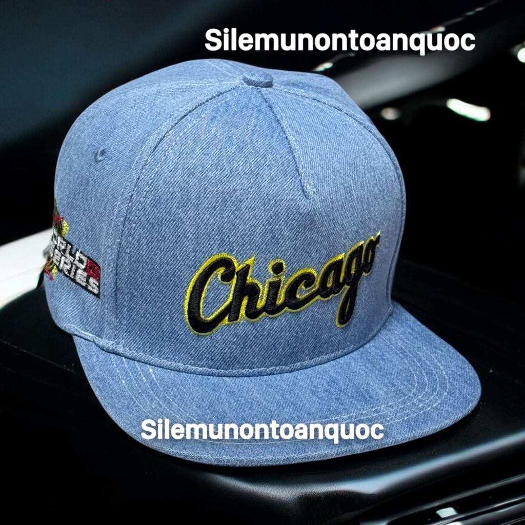 Mũ hiphop chất jean cao cấp - Nón lưỡi trai thêu chicago phối khoá nhựa bấm thời trang nam