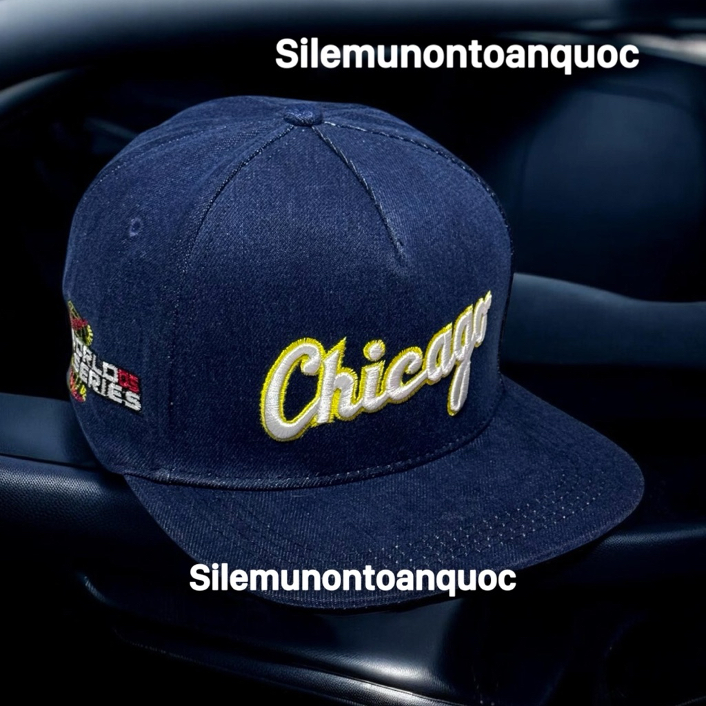 Mũ hiphop chất jean cao cấp - Nón lưỡi trai thêu chicago phối khoá nhựa bấm thời trang nam