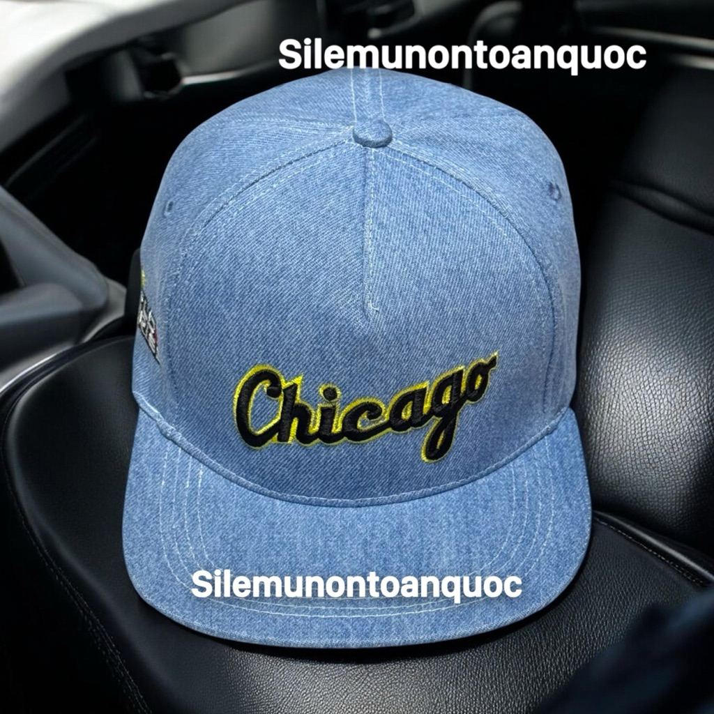 Mũ hiphop chất jean cao cấp - Nón lưỡi trai thêu chicago phối khoá nhựa bấm thời trang nam