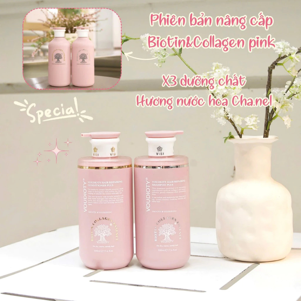 Cặp Dầu Gội Xả Biotin Voudioty Essence Phục Hồi Tóc Hư Tổn - Ever Queen