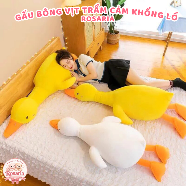 Gấu Bông Vịt Trầm Cảm Khổng Lồ – Vịt Bông Nằm Mềm Mịn Màu Trắng Vàng Gối Ôm Quà Tặng Siêu Cute