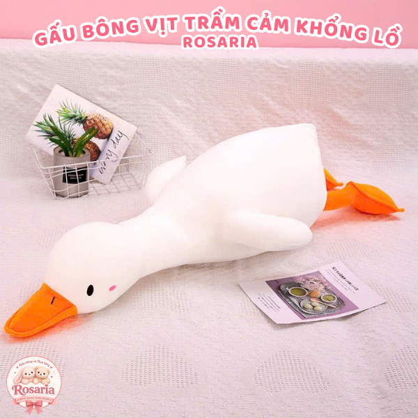 Gấu Bông Vịt Trầm Cảm Khổng Lồ – Vịt Bông Nằm Mềm Mịn Màu Trắng Vàng Gối Ôm Quà Tặng Siêu Cute
