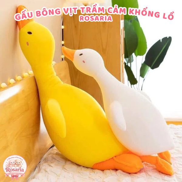Gấu Bông Vịt Trầm Cảm Khổng Lồ – Vịt Bông Nằm Mềm Mịn Màu Trắng Vàng Gối Ôm Quà Tặng Siêu Cute
