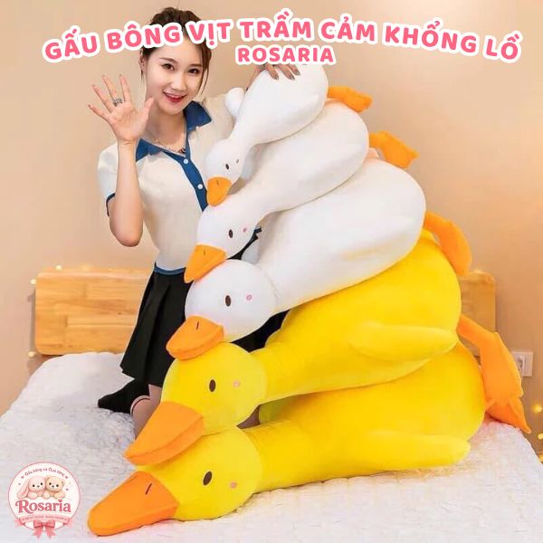Gấu Bông Vịt Trầm Cảm Khổng Lồ – Vịt Bông Nằm Mềm Mịn Màu Trắng Vàng Gối Ôm Quà Tặng Siêu Cute