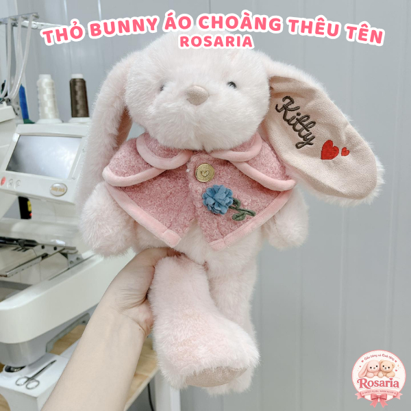 Gấu Bông Thỏ Áo Choàng Thêu Tai Theo Yêu Cầu – Thú Nhồi Bông Thỏ Bunny Siêu Mềm Quà Tặng Dễ Thương