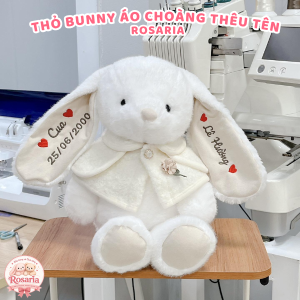 Gấu Bông Thỏ Áo Choàng Thêu Tai Theo Yêu Cầu – Thú Nhồi Bông Thỏ Bunny Siêu Mềm Quà Tặng Dễ Thương
