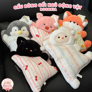Gấu Bông Gối Ngủ Con Vật Siêu Mềm – Mèo Đen Heo Hồng Cừu Cáo Chim Cánh Cụt Gối Ôm Quà Tặng Dễ Thương