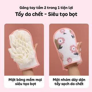 Găng Tay Tắm Tẩy Tế Bào Chết Siêu Tạo Bọt 2 Mặt Kì Cọ Ghét Chà Lưng Massage Toàn Thân  Tiện Lợi, Bông Tắm Siêu Mềm Êm Da