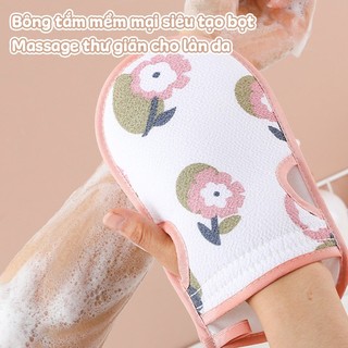 Găng Tay Tắm Tẩy Tế Bào Chết Siêu Tạo Bọt 2 Mặt Kì Cọ Ghét Chà Lưng Massage Toàn Thân  Tiện Lợi, Bông Tắm Siêu Mềm Êm Da