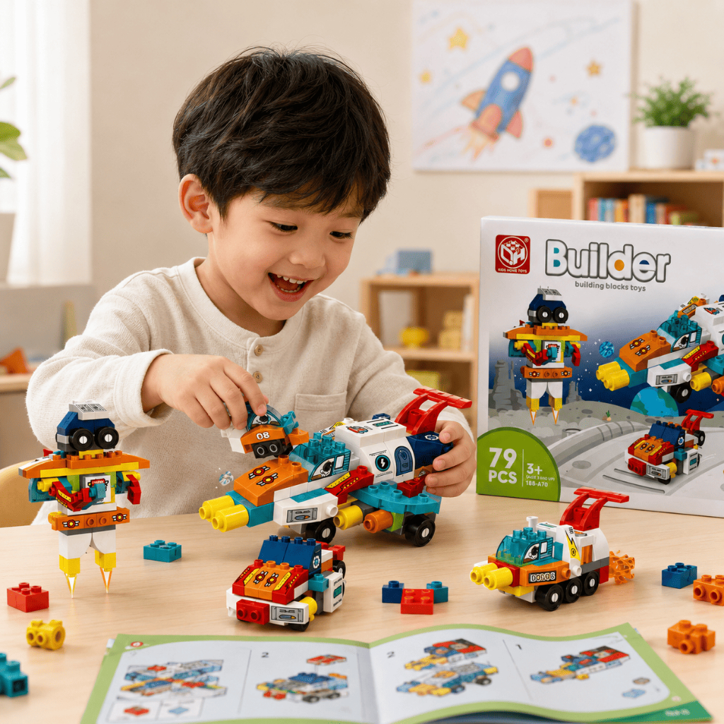 Đồ Chơi Lắp Ráp Tàu Vũ Trụ 79 Chi Tiết 3in1 STEM Cho Bé, Robot Không Gian, Quà Tặng Trẻ Em