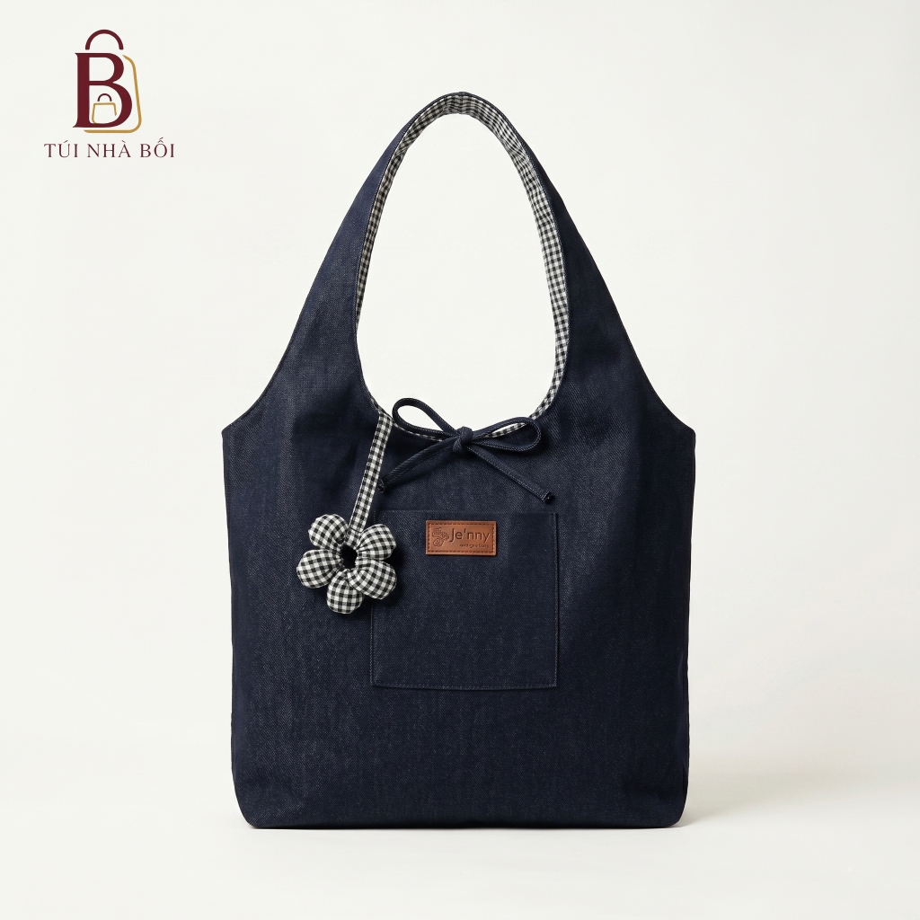 Túi Tote Nữ Canvas Caro 2 Mặt Có Charm Hoa, Đeo Vai Đi Học,Đi Chơi Thời Trang, Túi Nhà Bối T-10. | BigBuy360 - bigbuy360.vn