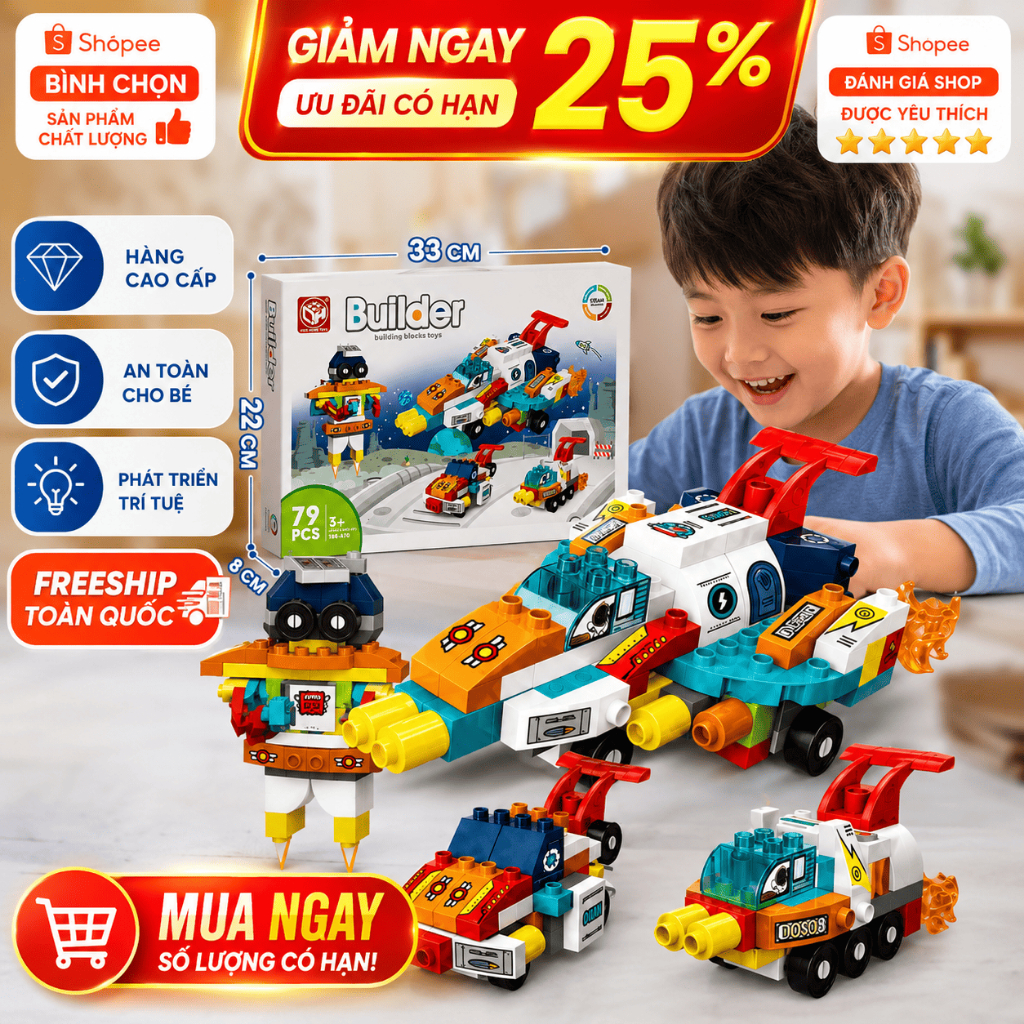 Đồ Chơi Lắp Ráp Tàu Vũ Trụ 79 Chi Tiết 3in1 STEM Cho Bé, Robot Không Gian, Quà Tặng Trẻ Em