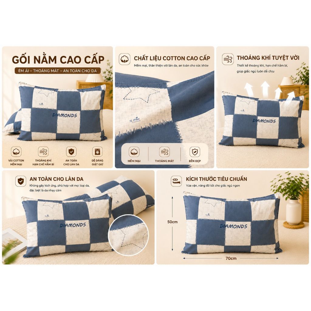 Áo gối nằm cotton Thắng Lợi Aniva Home, mềm mại, thoáng mát, bền đẹp