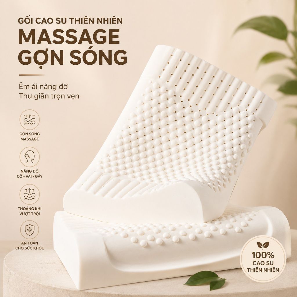 Gối Cao Su Thiên Nhiên Gợn Sóng Massage Aniva Home - Gối Ngủ Thoáng Khí, Hỗ Trợ Cổ Vai Gáyo