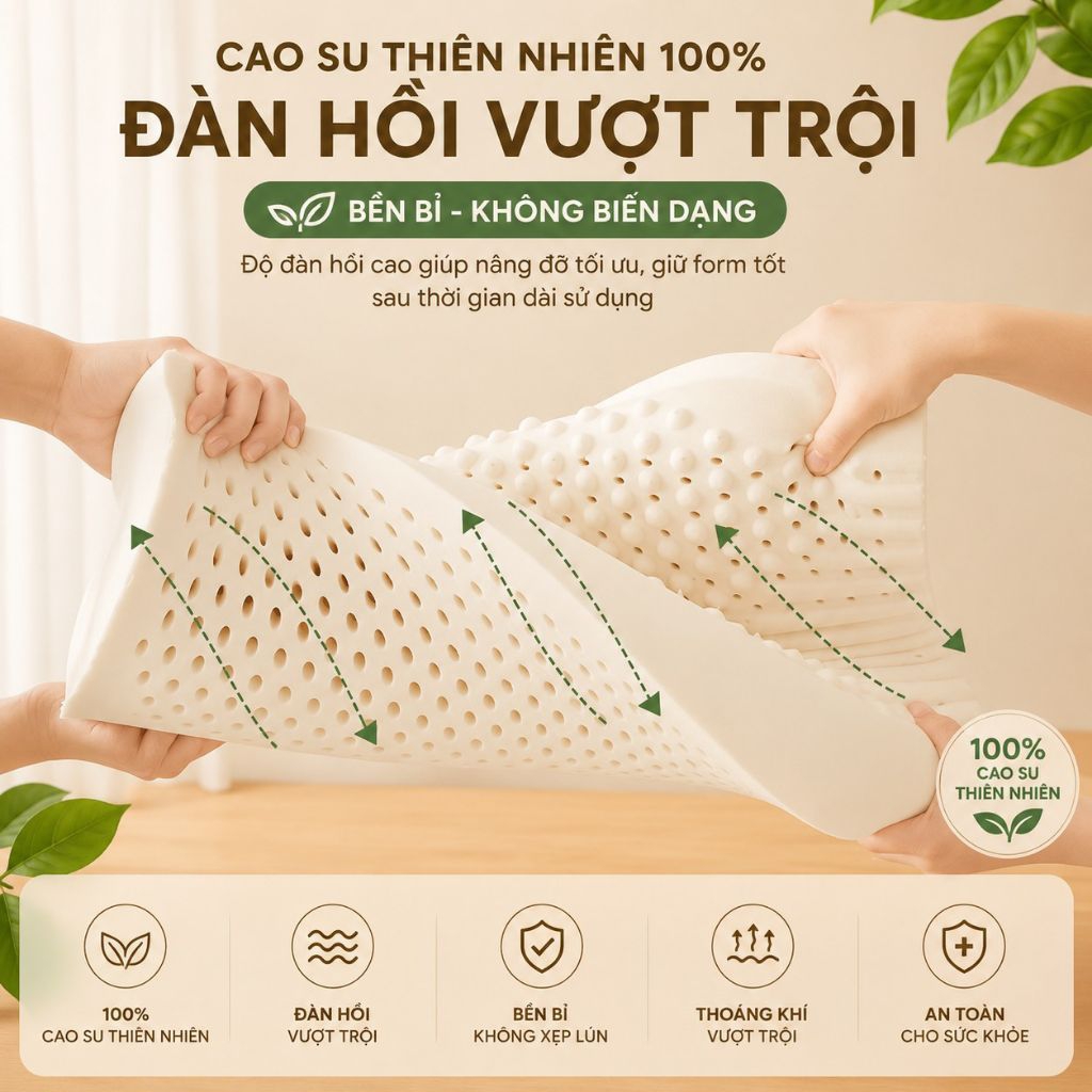 Gối Cao Su Thiên Nhiên Gợn Sóng Massage Aniva Home - Gối Ngủ Thoáng Khí, Hỗ Trợ Cổ Vai Gáyo