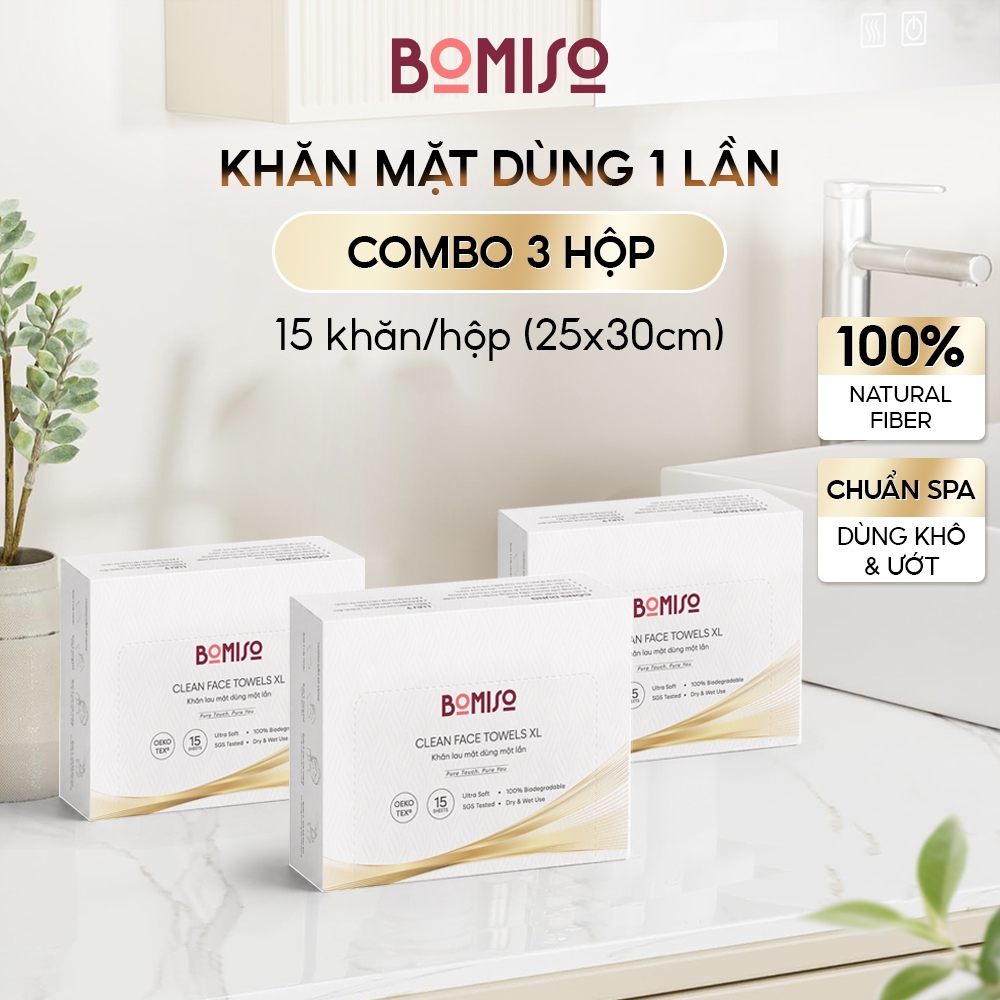 Combo 3 hộp khăn mặt khô du lịch dùng 1 lần sợi thực vật siêu mềm mịn size cực đại 25x30cm BOMISO