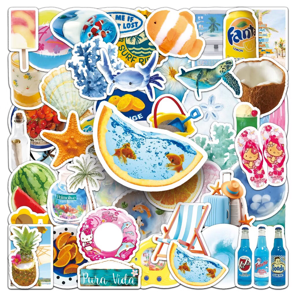 set sticker chủ đề về du lịch, biển, các sinh vật biển