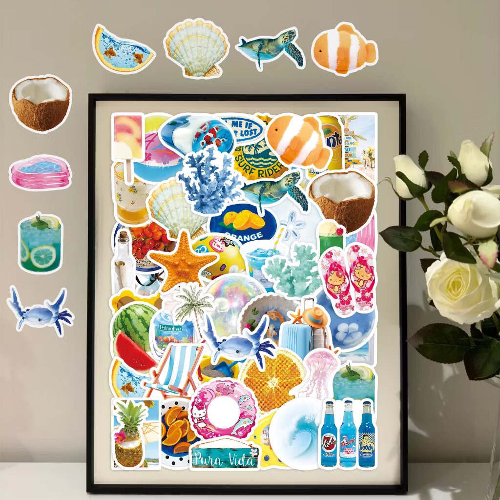 set sticker chủ đề về du lịch, biển, các sinh vật biển
