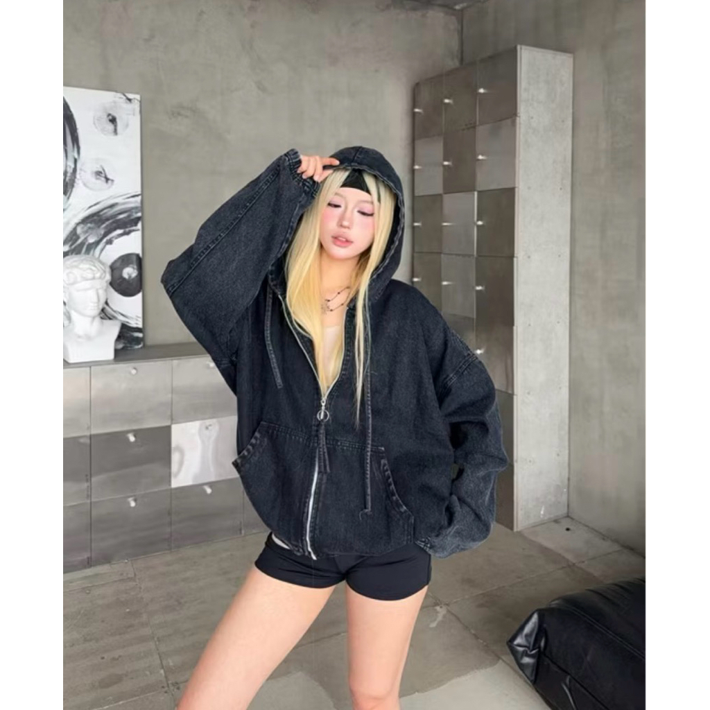 Khoác jean zip WHYCI có nón form rộng unisex nam nữ Jejul | BigBuy360 - bigbuy360.vn