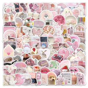 Set Sticker Màu Hồng Xinh Xắn Chống Nước Dán Laptop Vali Mũ Bảo Hiểm Sổ Tay
