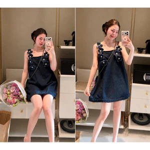𝗬𝗮𝗻𝗴𝗵𝗶•𝗰𝗹𝗼𝘁𝗵𝗲𝘀 Váy bò mềm hai dây đính hoa dáng váy babydoll dễ thương