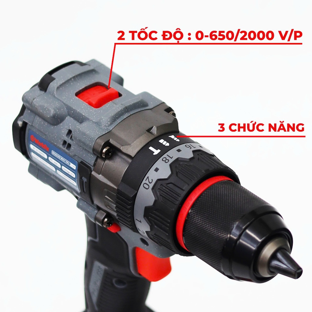 Máy khoan pin Workfix WF-ID165PLUS,165Nm, Tạo xung - Tắt Bật Chống Lật Cổ Tay - Giảm rung chấn AVS