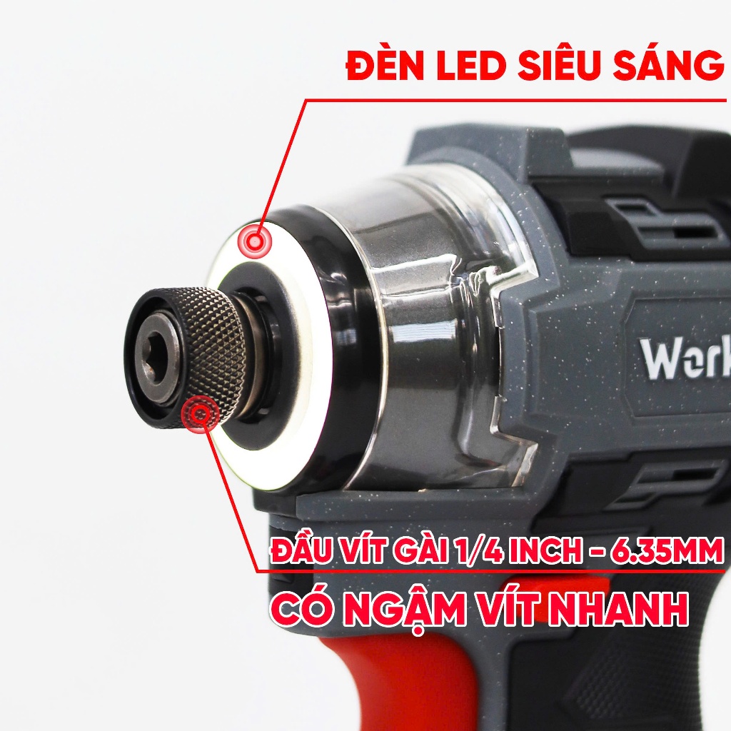 Máy chuyên vít búa WORKFIX WF-CV250MAX, Lực siết 250Nm, 4 cấp độ - 4 chức năng thông minh - Gọn nhẹ