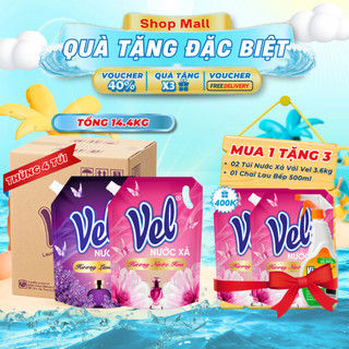 Thùng 4 Túi Nước Xả Vải Vel 3.6Kg - Hương Nước Hoa Châu Âu - Làm Mềm Sợi Vải
