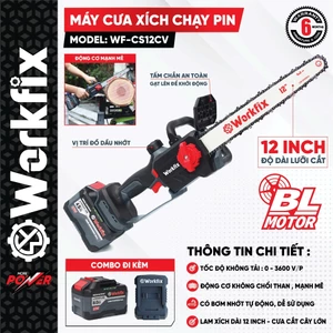 Máy cưa xích dùng pin WORKFIX WF-CS12CV, Lam xích 12inch, Tra nhớt tự động - Chân pin phổ thông