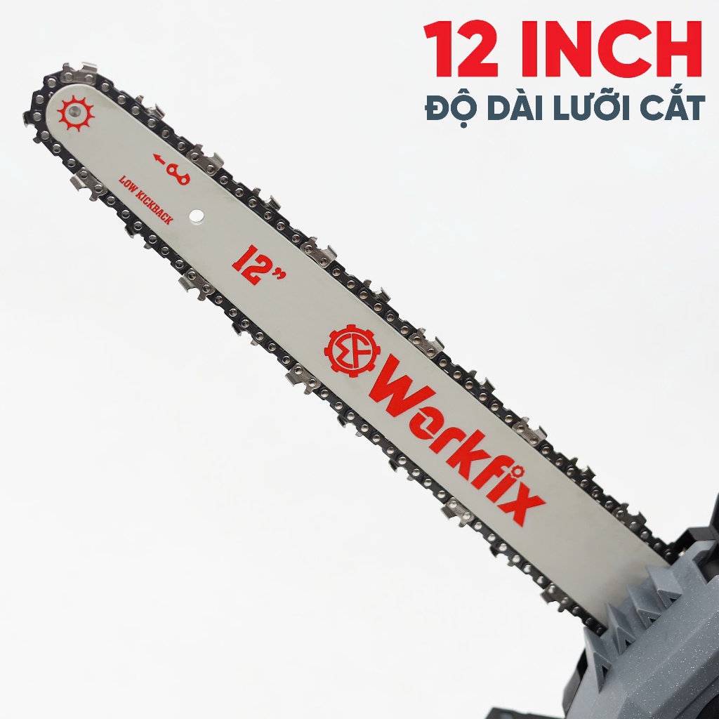 Máy cưa xích dùng pin WORKFIX WF-CS12CV, Lam xích 12inch, Tra nhớt tự động - Chân pin phổ thông