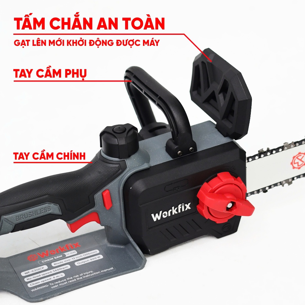 Máy cưa xích dùng pin WORKFIX WF-CS12CV, Lam xích 12inch, Tra nhớt tự động - Chân pin phổ thông