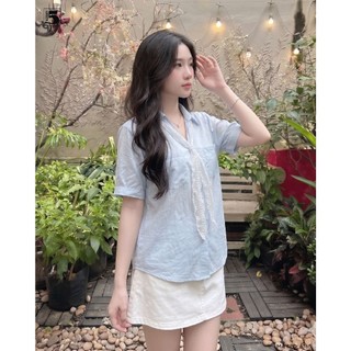 Áo sơ mi basic cho nữ với kiểu dáng trơn đơn giản đi kèm khăn ren Twenty.5- 6765
