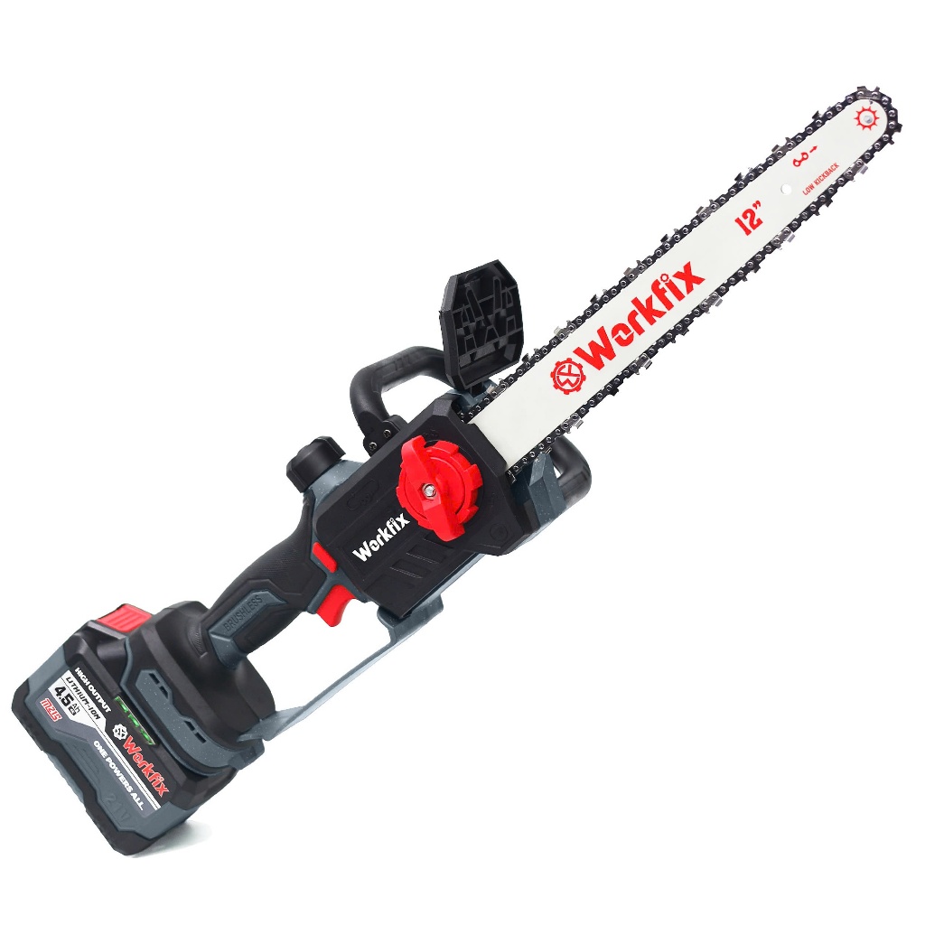 Máy cưa xích dùng pin WORKFIX WF-CS12CV, Lam xích 12inch, Tra nhớt tự động - Chân pin phổ thông