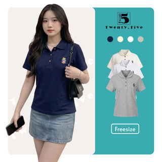 Áo Polo Nữ Twentyfive Thiết Kế Cổ Bẻ, Cài Cúc, Thêu Hình Gấu Đeo Balo Dễ Thương, Form Basic Năng Động 7220