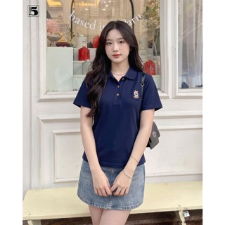 Áo Polo Nữ Twentyfive Thiết Kế Cổ Bẻ, Cài Cúc, Thêu Hình Gấu Đeo Balo Dễ Thương, Form Basic Năng Động 7220